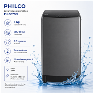 Lavarropas Philco PHLS67GN 5Kg 700Rpm Gris